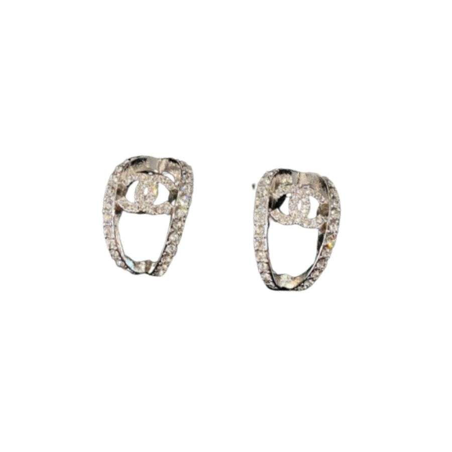 Chanel Hollow Moon Shape Earrings Silver For Women