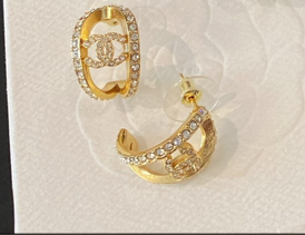 Chanel Hollow Moon Shape Earrings Gold For Women