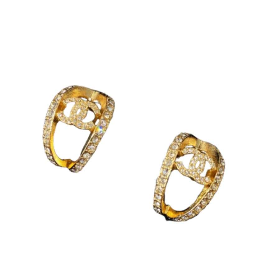 Chanel Hollow Moon Shape Earrings Gold For Women