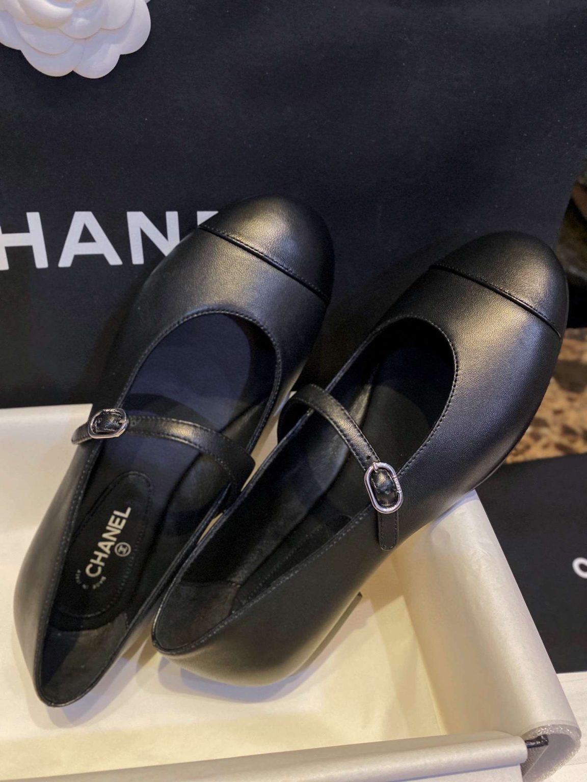 Chanel Interlocking CC Logo Mary Jane Flats Black For Women