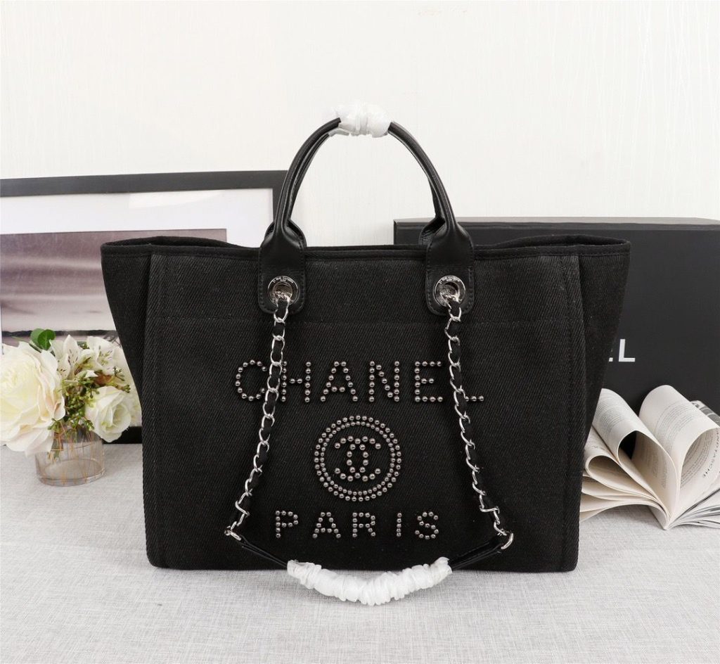 Chanel Large Deauville Pearl Tote Bag Black For Women 15in/38cm A66941