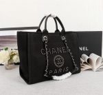 Chanel Large Deauville Pearl Tote Bag Black For Women 15in/38cm A66941