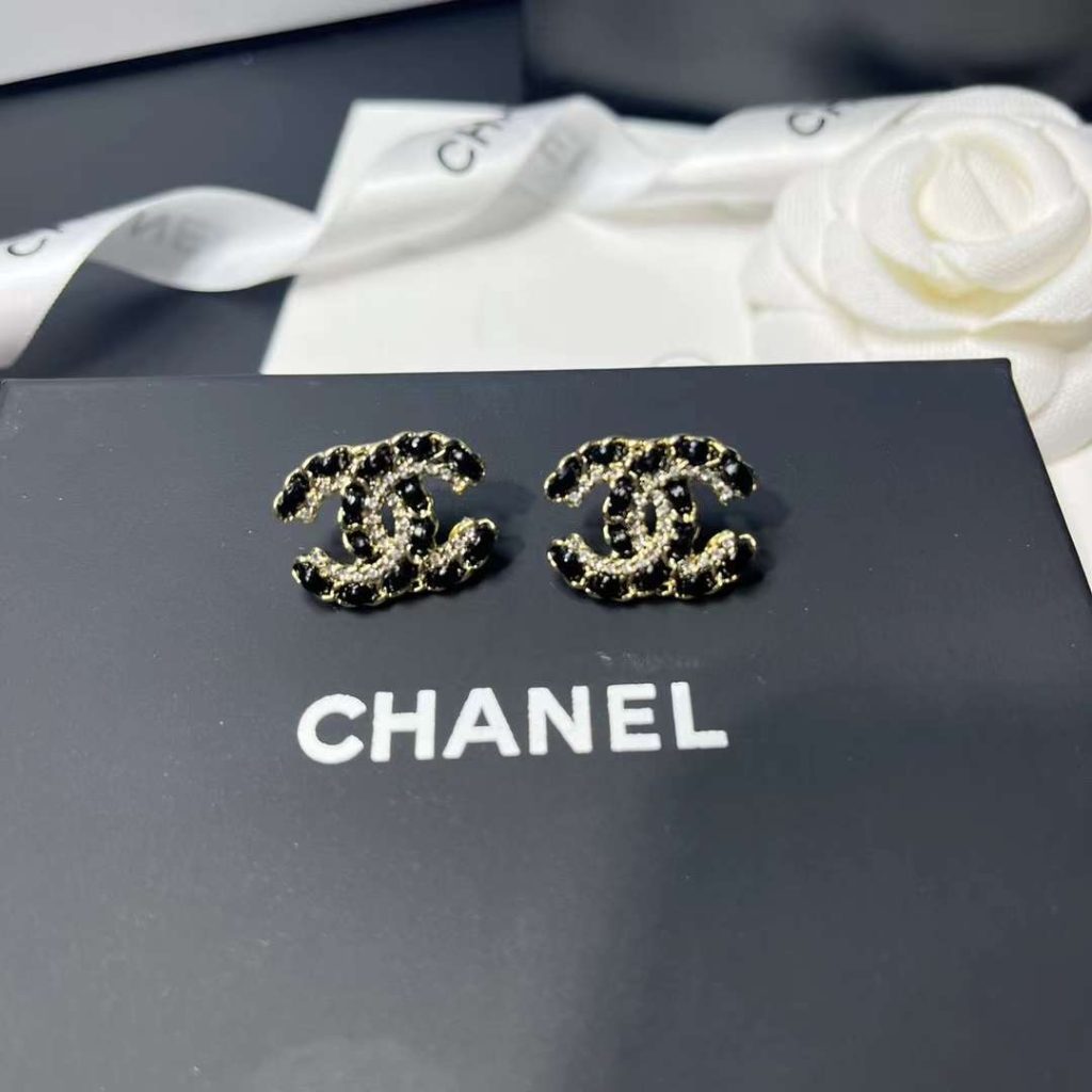 Chanel Letter Chain Earrings Black For Women