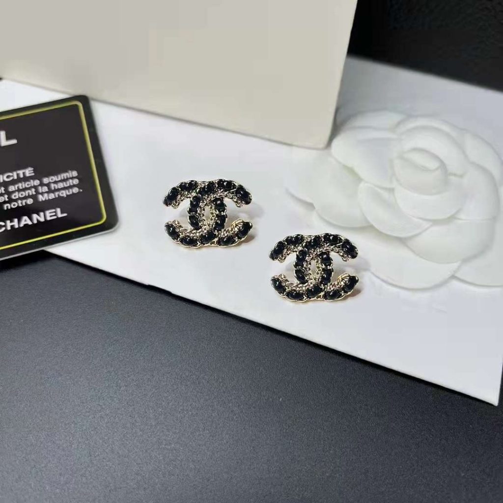 Chanel Letter Chain Earrings Black For Women