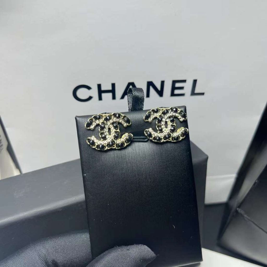 Chanel Letter Chain Earrings Black For Women