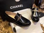 Chanel Logo Shiny Loafers Black For Women