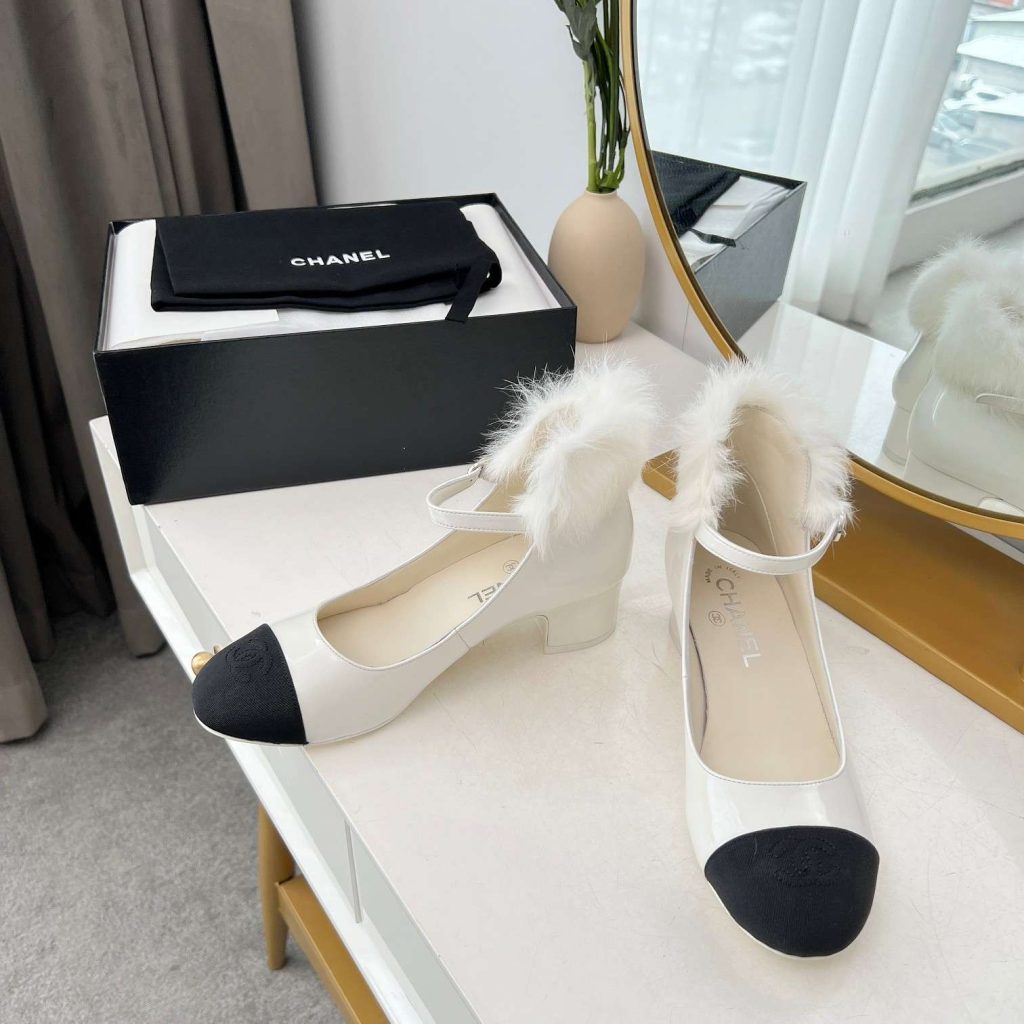 Chanel Milan Rabbit Fur High Heels White For Women