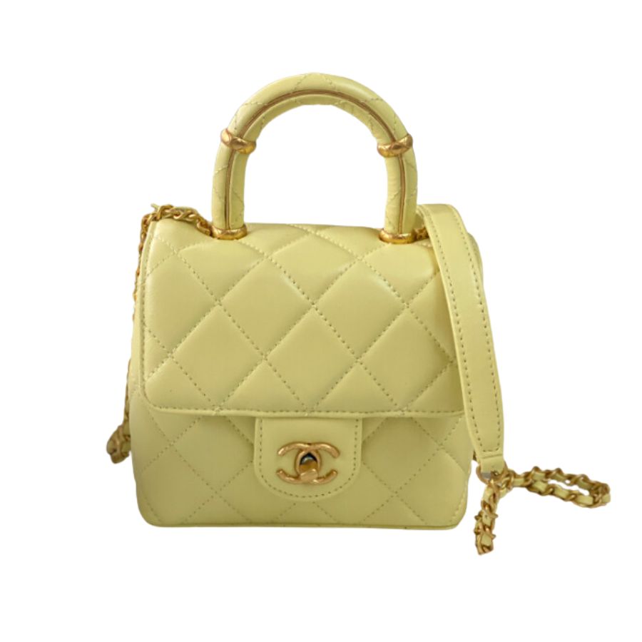 Chanel Mini Flap Bag With Top Handle Yellow/Beige For Women 15cm / 6in AS4035