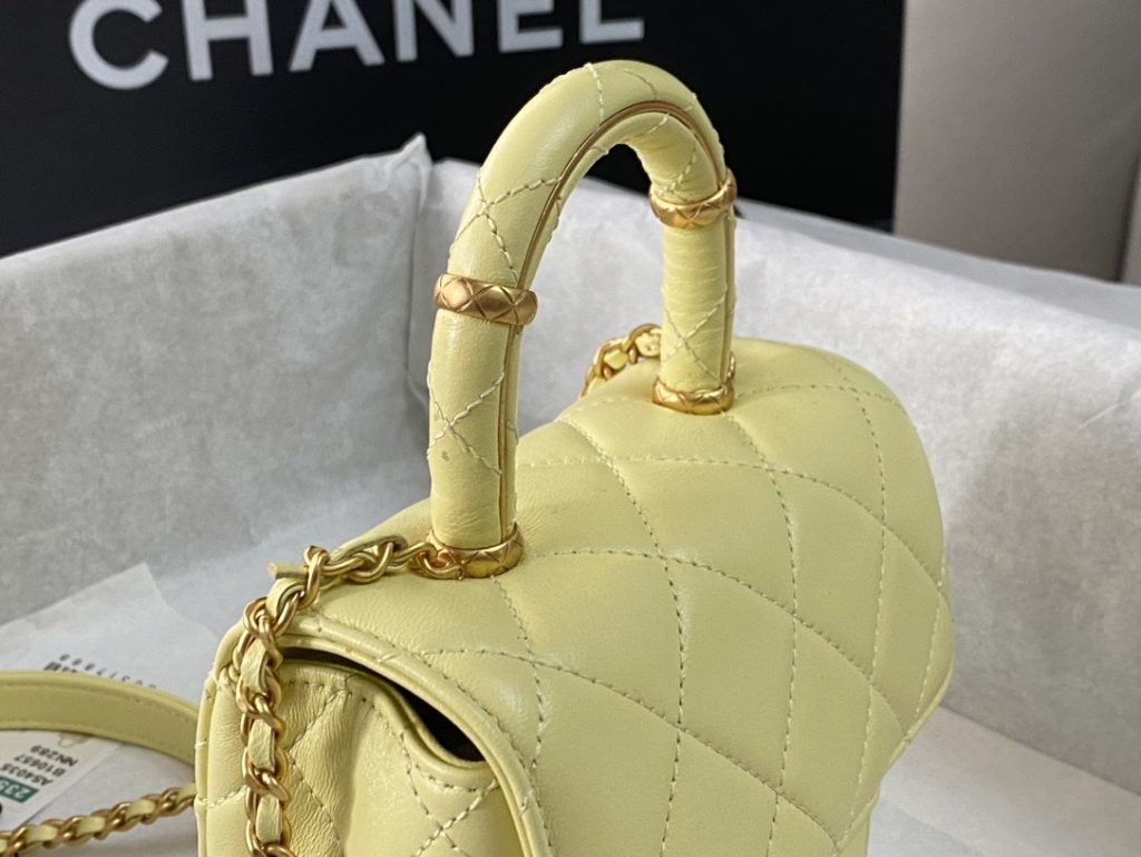 Chanel Mini Flap Bag With Top Handle Yellow/Beige For Women 15cm / 6in AS4035