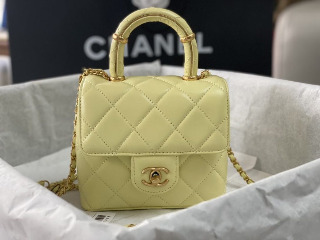 Chanel Mini Flap Bag With Top Handle Yellow/Beige For Women 15cm / 6in AS4035