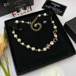 Chanel Pearl Crystal Necklace Gold For Women