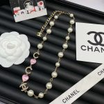 Chanel Pearl Crystal Necklace Gold For Women