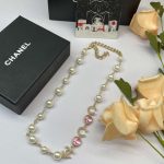 Chanel Pearl Crystal Necklace Gold For Women