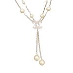 Chanel Pearl Double C Rice Beads Large And Small Necklace Gold For Women