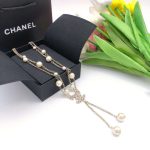 Chanel Pearl Double C Rice Beads Large And Small Necklace Gold For Women