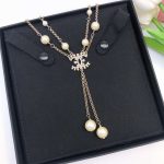 Chanel Pearl Double C Rice Beads Large And Small Necklace Gold For Women