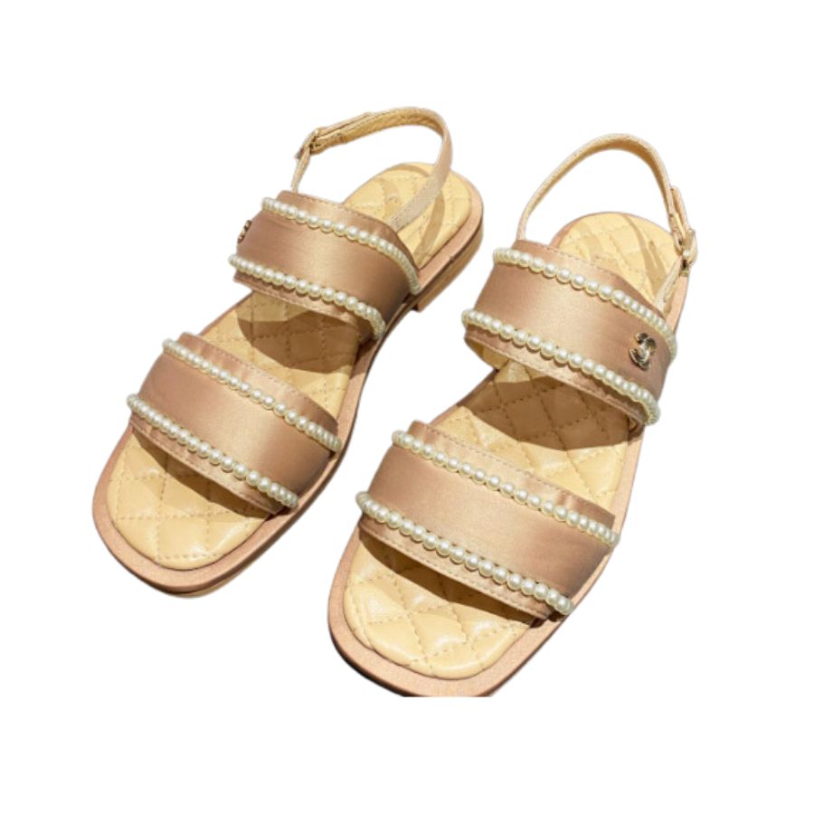 Chanel Pearl Flat Sandals Brown For Women