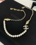 Chanel Pearl Stitched Necklace Gold For Women