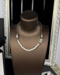 Chanel Pearl Stitched Necklace Gold For Women