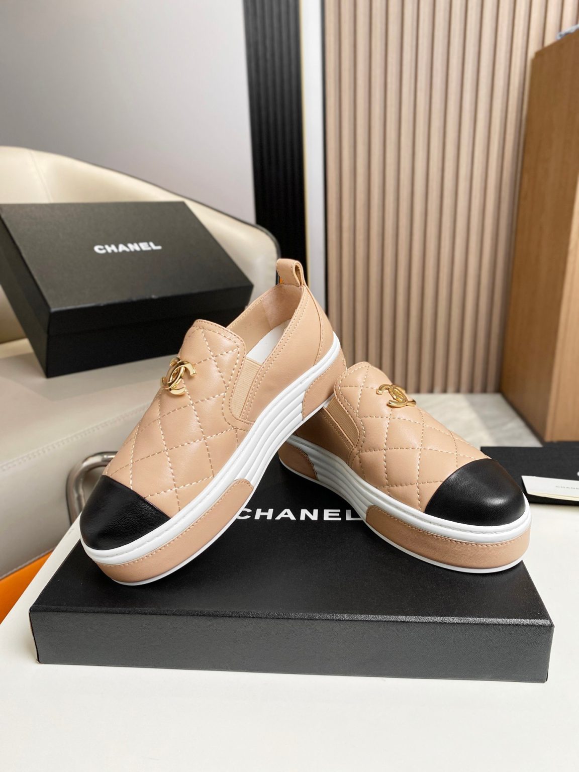 Chanel Platform Casual Style Plain Brown For Women