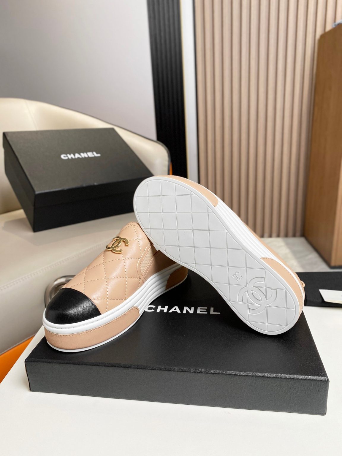 Chanel Platform Casual Style Plain Brown For Women