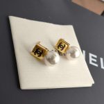 Chanel Square Small Stud Earrings Gold For Women