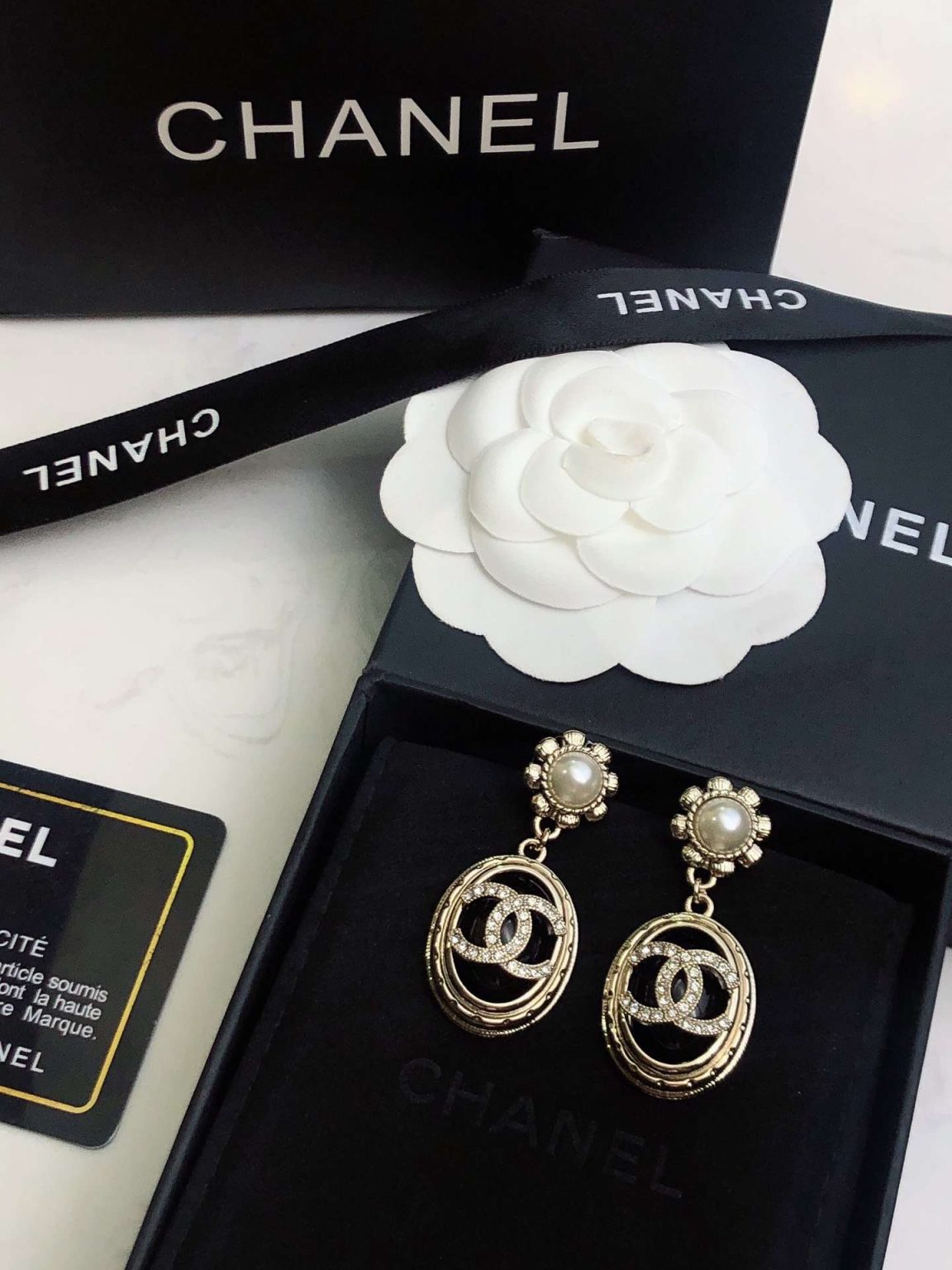 Chanel Stone Oval Earrings Gold For Women