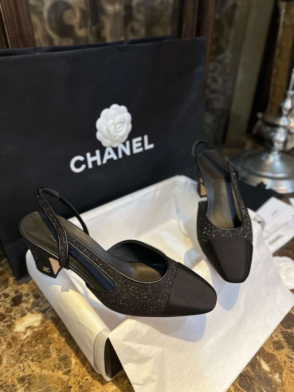 Chanel Strass Slingbacks Black For Women