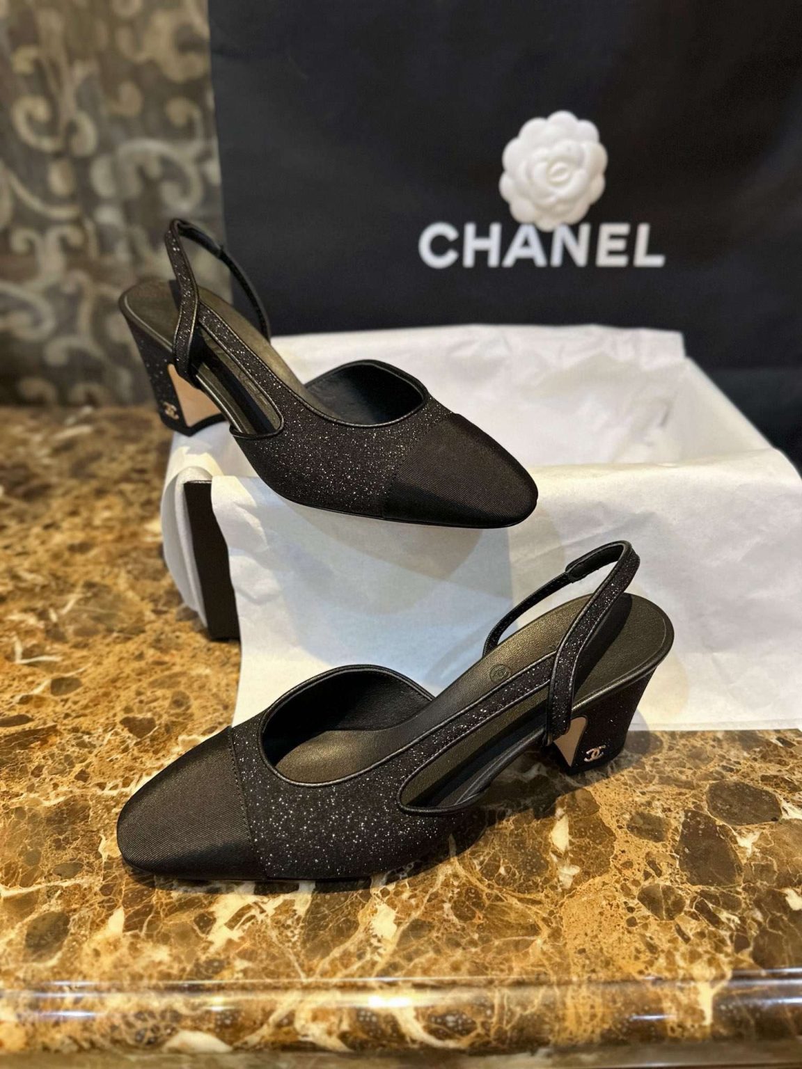 Chanel Strass Slingbacks Black For Women