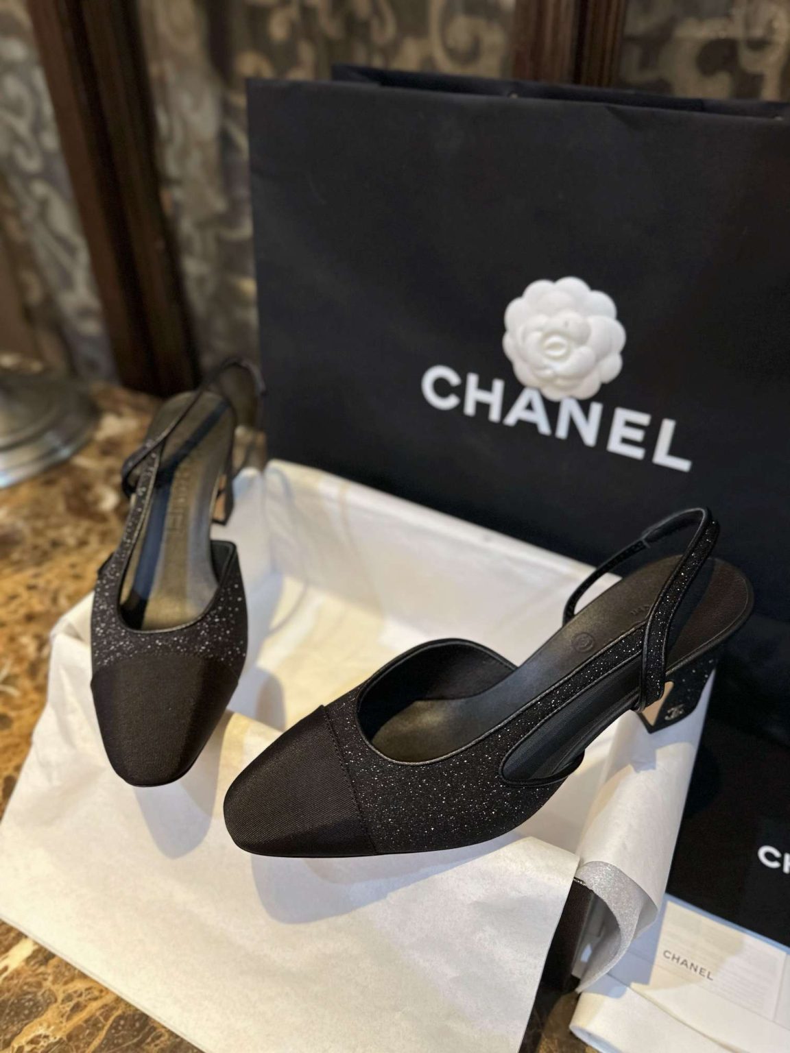 Chanel Strass Slingbacks Black For Women