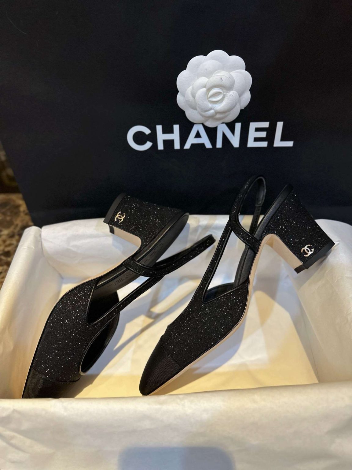 Chanel Strass Slingbacks Black For Women