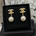 Chanel Tassel Long Crystal Diamond Pearl Earrings Gold For Women