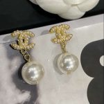 Chanel Tassel Long Crystal Diamond Pearl Earrings Gold For Women