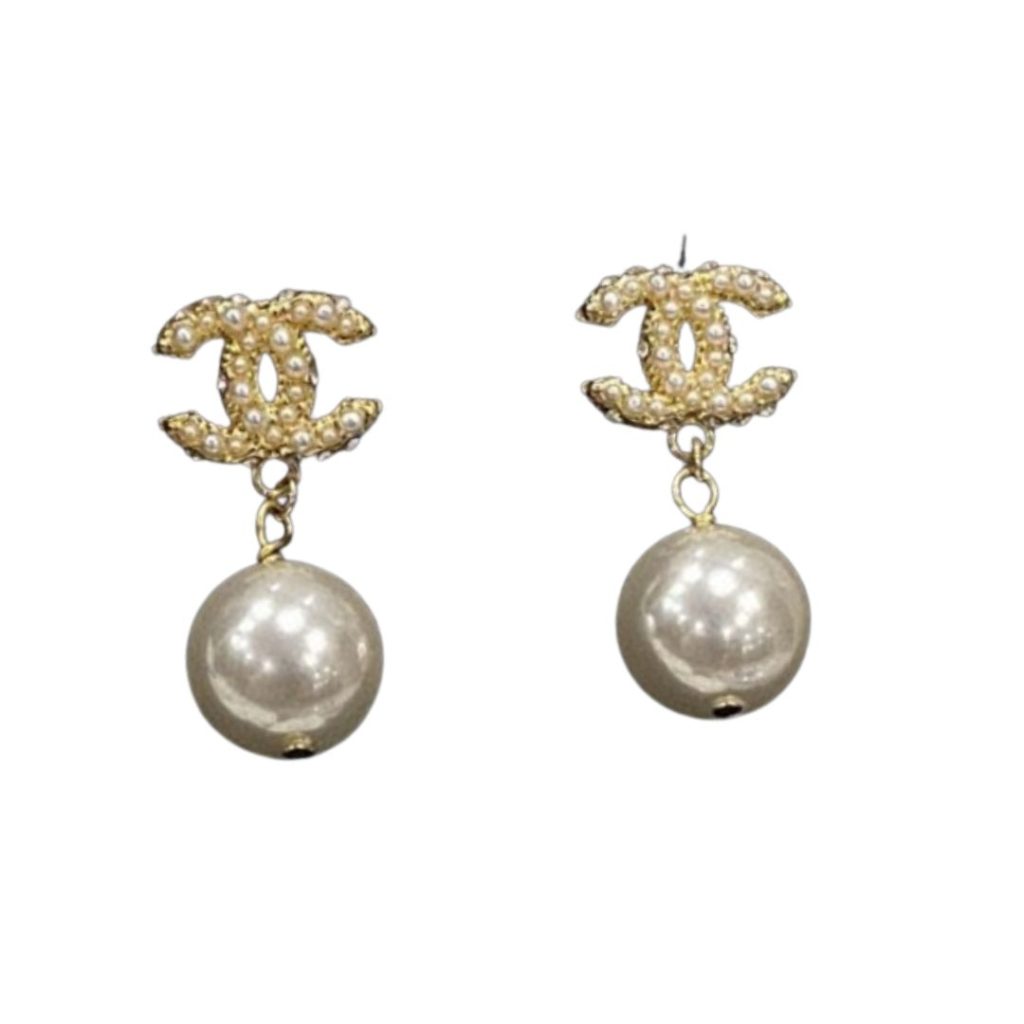 Chanel Tassel Long Crystal Diamond Pearl Earrings Gold For Women