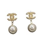 Chanel Tassel Long Crystal Diamond Pearl Earrings Gold For Women