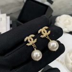 Chanel Tassel Long Crystal Diamond Pearl Earrings Gold For Women