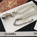 Chanel Tear Drop Pearl Necklace Silver For Women