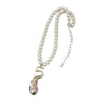 Chanel Tear Drop Pearl Necklace Silver For Women