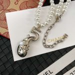 Chanel Tear Drop Pearl Necklace Silver For Women