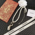 Chanel Tear Drop Pearl Necklace Silver For Women