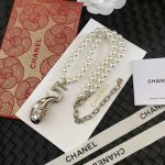 Chanel Tear Drop Pearl Necklace Silver For Women