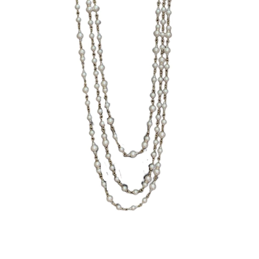 Chanel Three-Layer Pearl Necklace Gold For Women