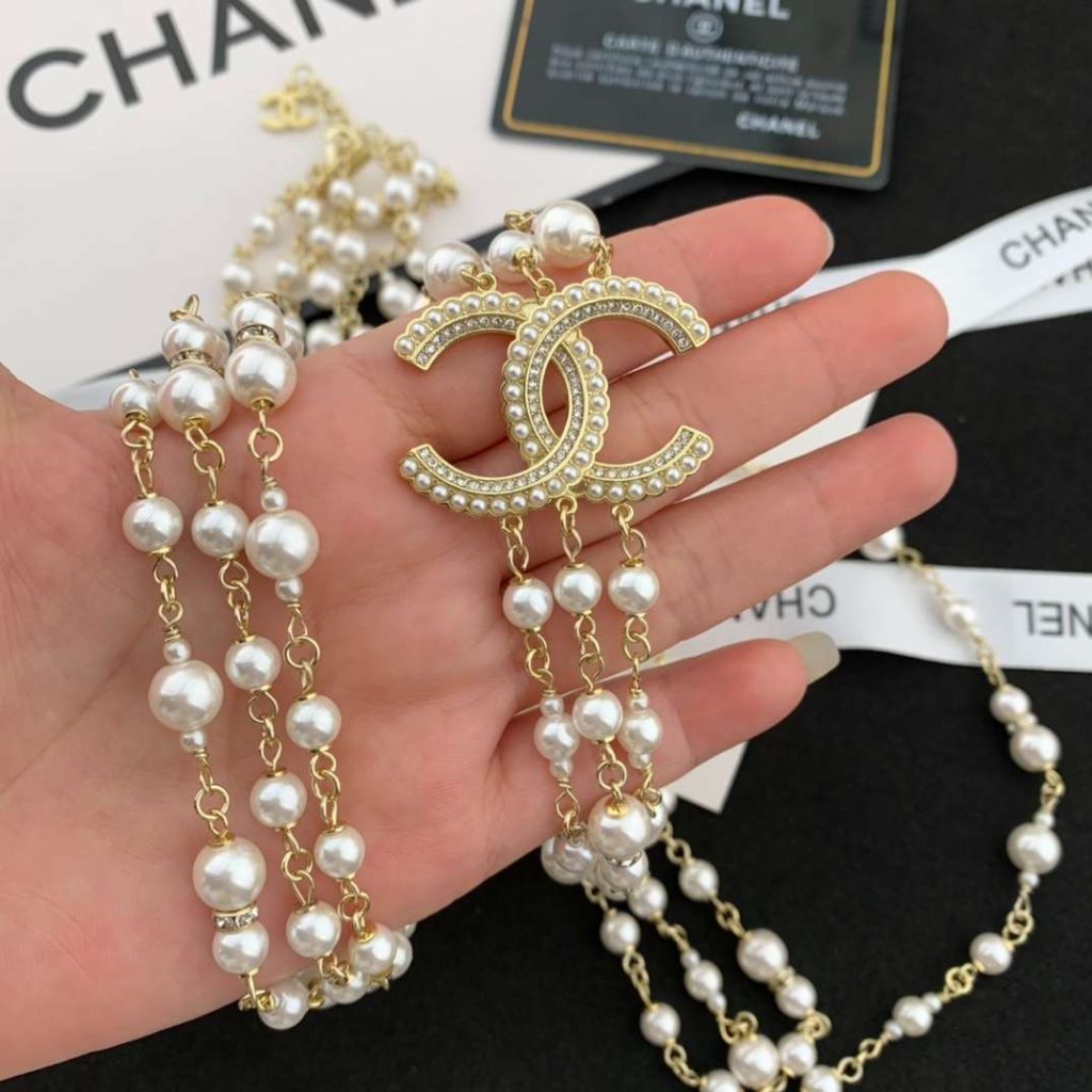 Chanel Three-Layer Pearl Necklace Gold For Women