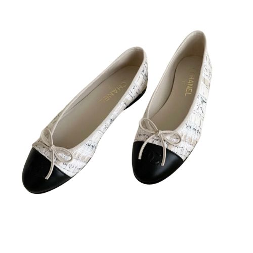 Chanel Tweed Ballet Flats White For Women