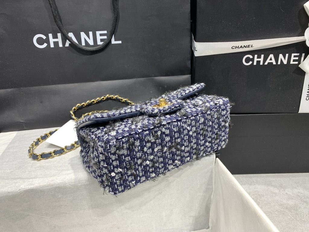 Chanel Tweed Mini Flap Bag Dark Blue For Women 20cm / 7.9in AS01116