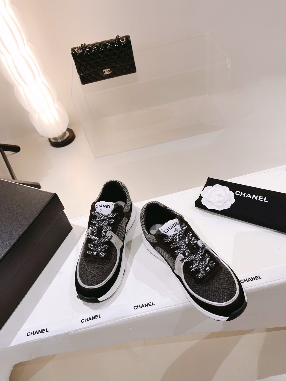 Chanel Wool Stitch Casual C Sneakers Black For Women