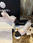 Chanel Woolen High Heel Slingback Sandals Pink For Women