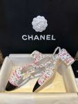 Chanel Woolen High Heel Slingback Sandals Pink For Women