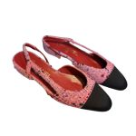 Chanel Woolen Lat Lace Up Sandals Dark Pink For Women