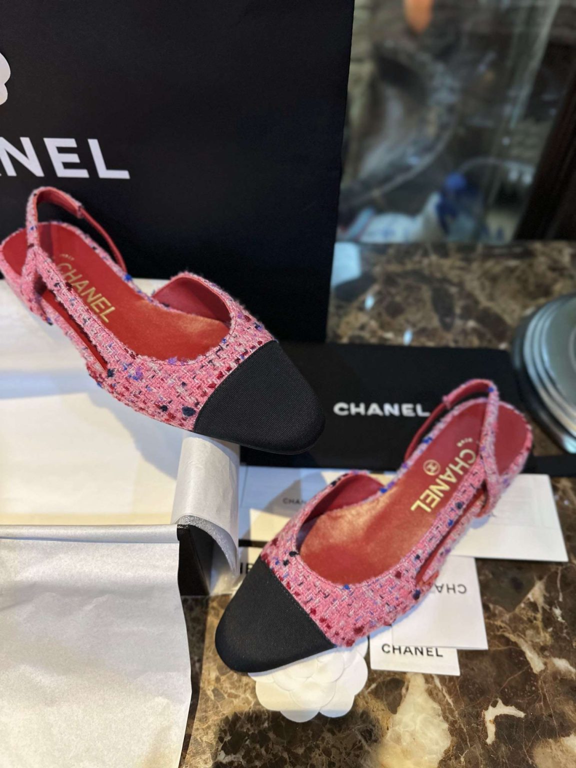 Chanel Woolen Lat Lace Up Sandals Dark Pink For Women